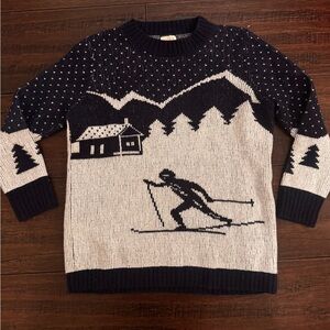 Navy and White Ski Pattern 3/4 Sleeve Sweater